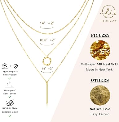 14K Gold Silver Plated Layered Necklaces for Women Trendy