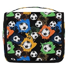 Colorful Splashes Soccer Ball Kids Toiletry Bag for Boys Waterproof Travel Shaving Organizer with Hanging Hook Portable Dopp