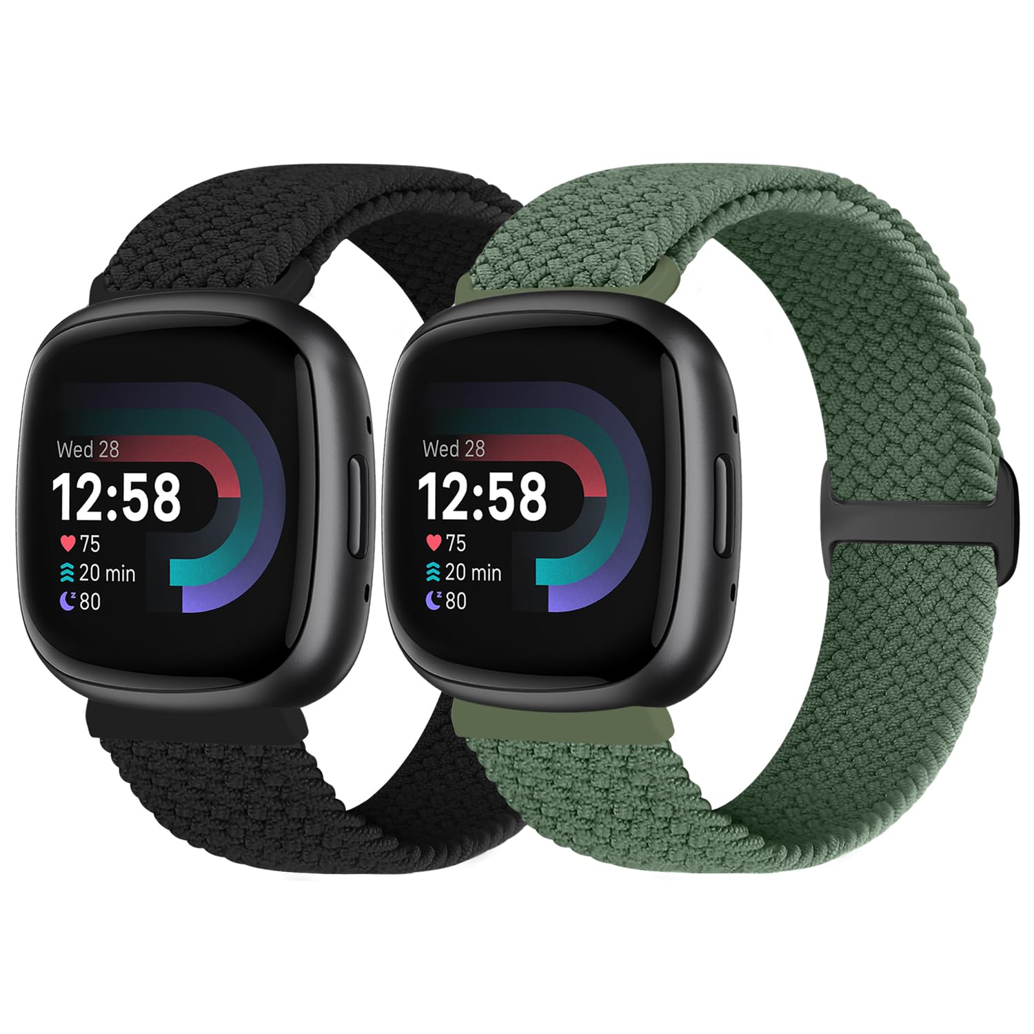Vodtian Geflochtenes Armband Kompatibel mit Fitbit Versa 4/Versa 3/Sense 2/Sense Armband für Damen Herren, Elastisch Verstellbar Nylon Solo Loop Uhrenarmband für Fitbit Versa 4/Versa 3/Sense 2/Sense