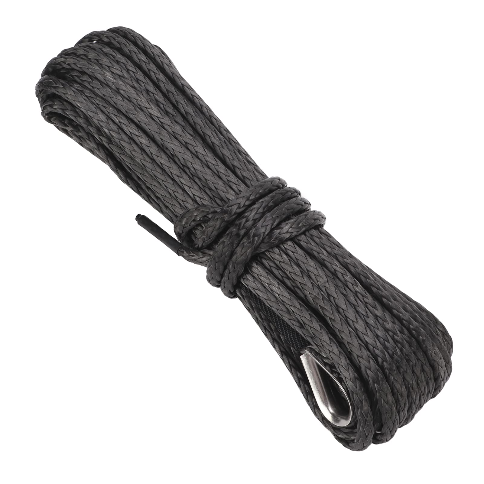 Tbest Remolques Winch Cuerda 15M 50ft Nylon Negro Desgaste Resistente Sintética para SUV Camión ATV UTV Reemplazo Cable Alambres
