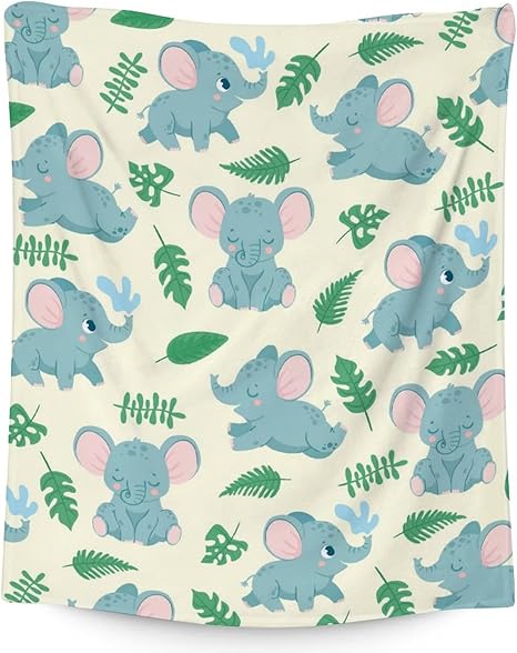 Elephant Blanket Gifts - 40"x50" Cute Throw for Women Girls - Green Soft Fuzzy Blankets for Bed, Couch & Living Room