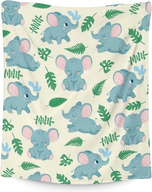 Elephant Blanket Gifts - 40"x50" Cute Throw for Women Girls - Green Soft Fuzzy Blankets for Bed, Couch & Living Room