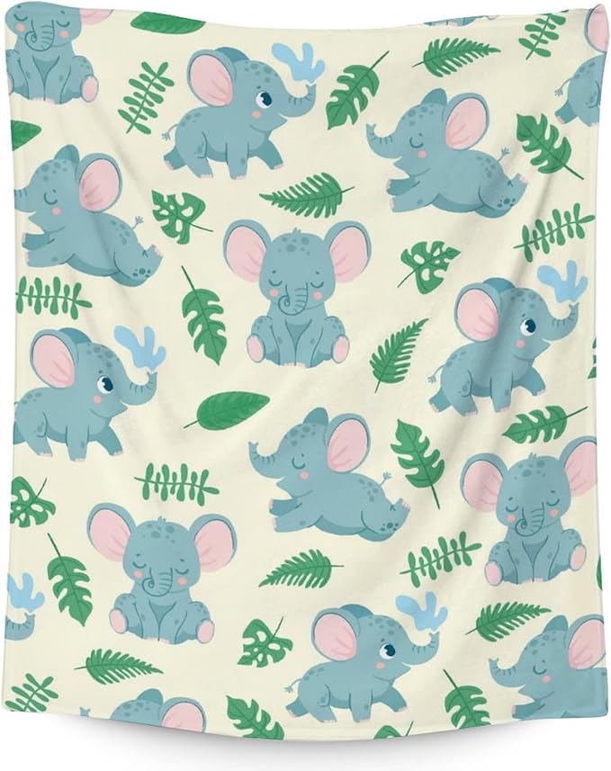 Elephant Blanket Gifts - 40"x50" Cute Throw for Women Girls - Green Soft Fuzzy Blankets for Bed, Couch & Living Room
