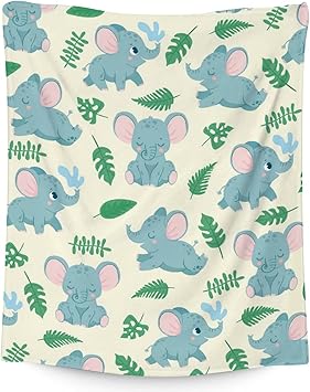 Elephant Blanket Gifts - 40"x50" Cute Throw for Women Girls - Green Soft Fuzzy Blankets for Bed, Couch & Living Room