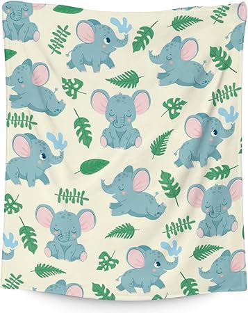 Elephant Blanket Gifts - 40"x50" Cute Throw for Women Girls - Green Soft Fuzzy Blankets for Bed, Couch & Living Room