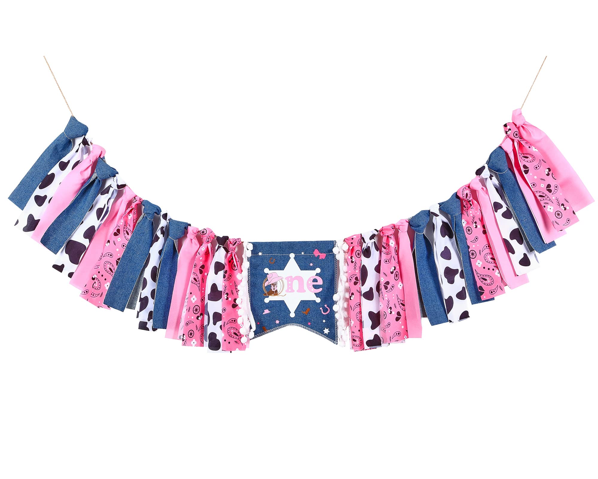 Banner Per Seggiolone Cowgirl 'My First Rodeo' Per Primo Compleanno, Decorazioni Festa Bambina, Tessuto Denim E Poliestere - 4