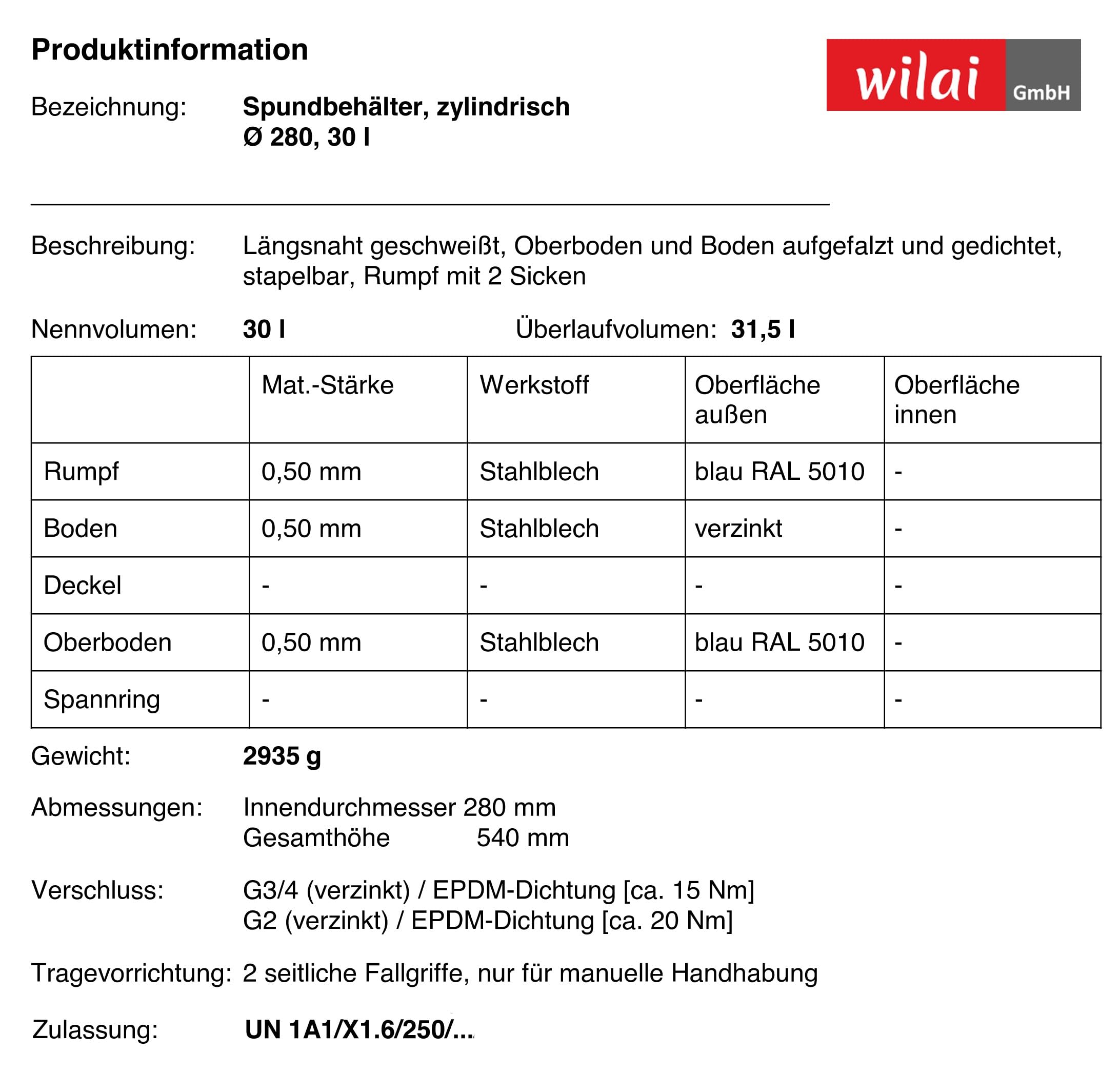 plasteo Tonneau en acier de 30 litres - Bleu - Homologation ONU - Fabriqué en Allemagne - Stockage et rangement - Robuste et stable - Fermeture hermétique