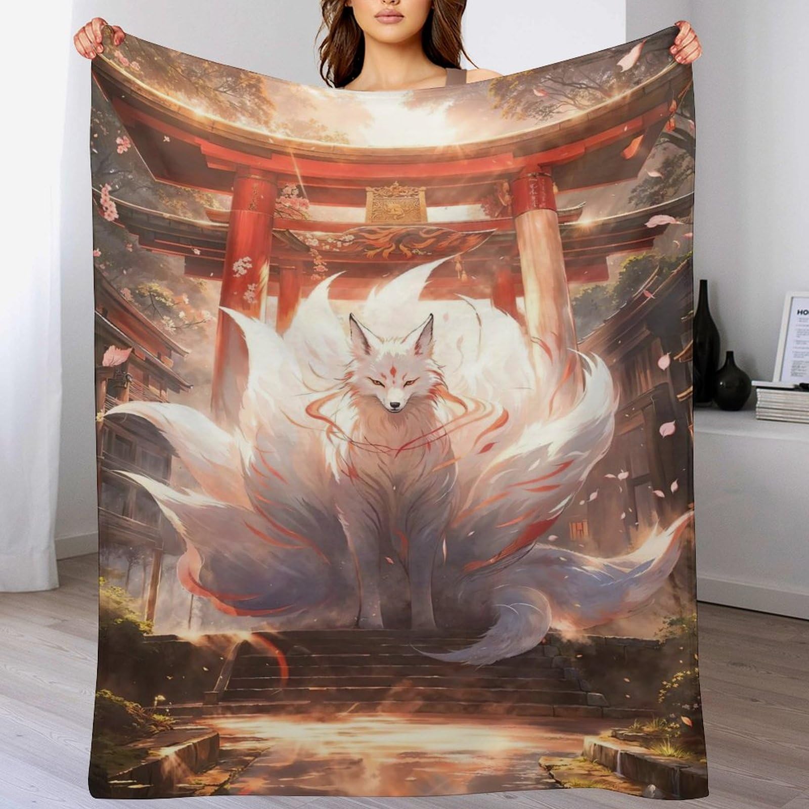 Couverture polaire renard en flannel 150x200cm douce pour lit et canapé