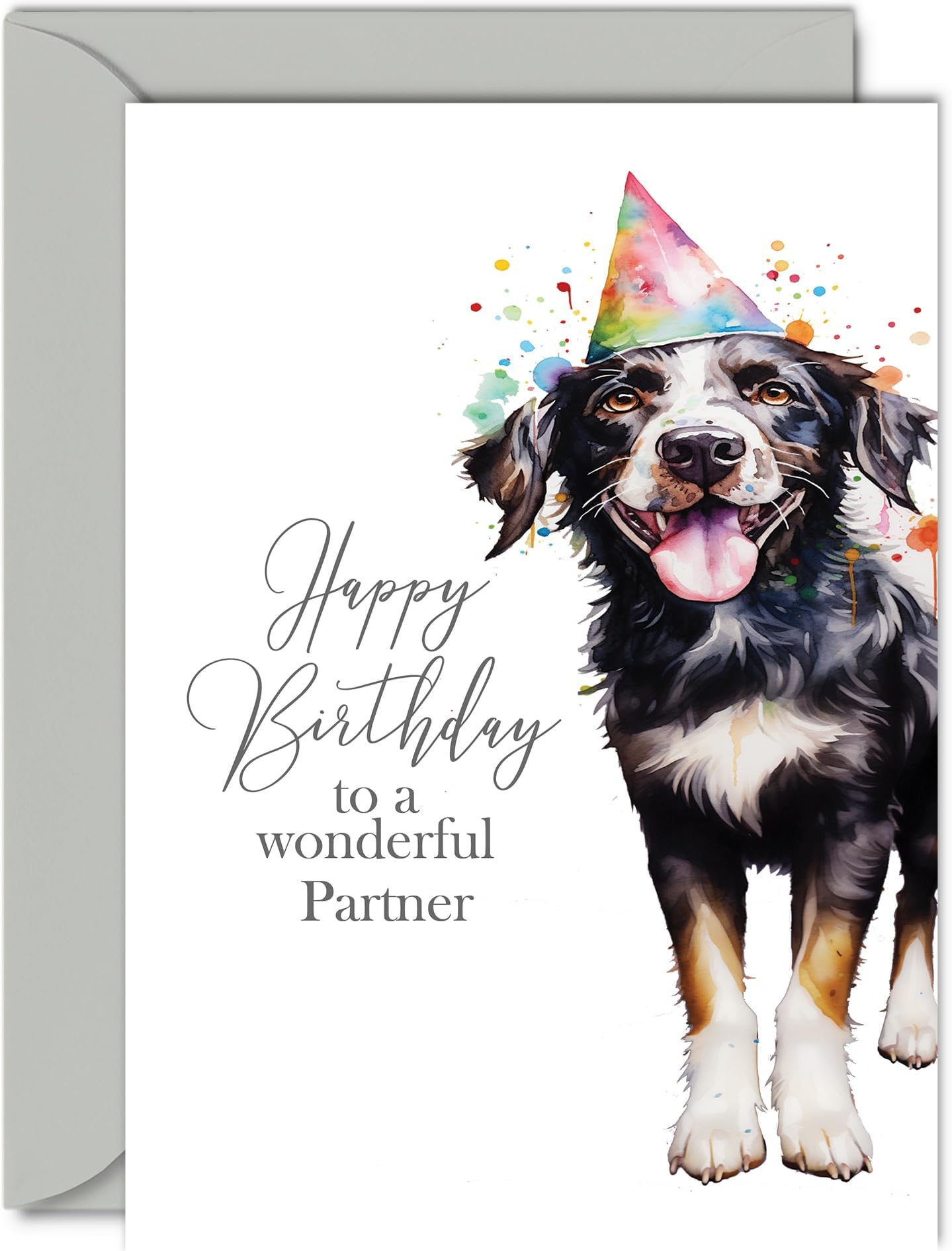 Birthday Cards for Partner - Party Hat Dog - Happy Birthday Card for Partner from Companion Life Partner, A5 Bday Gifts Greeting Cards for Women Men Him Her