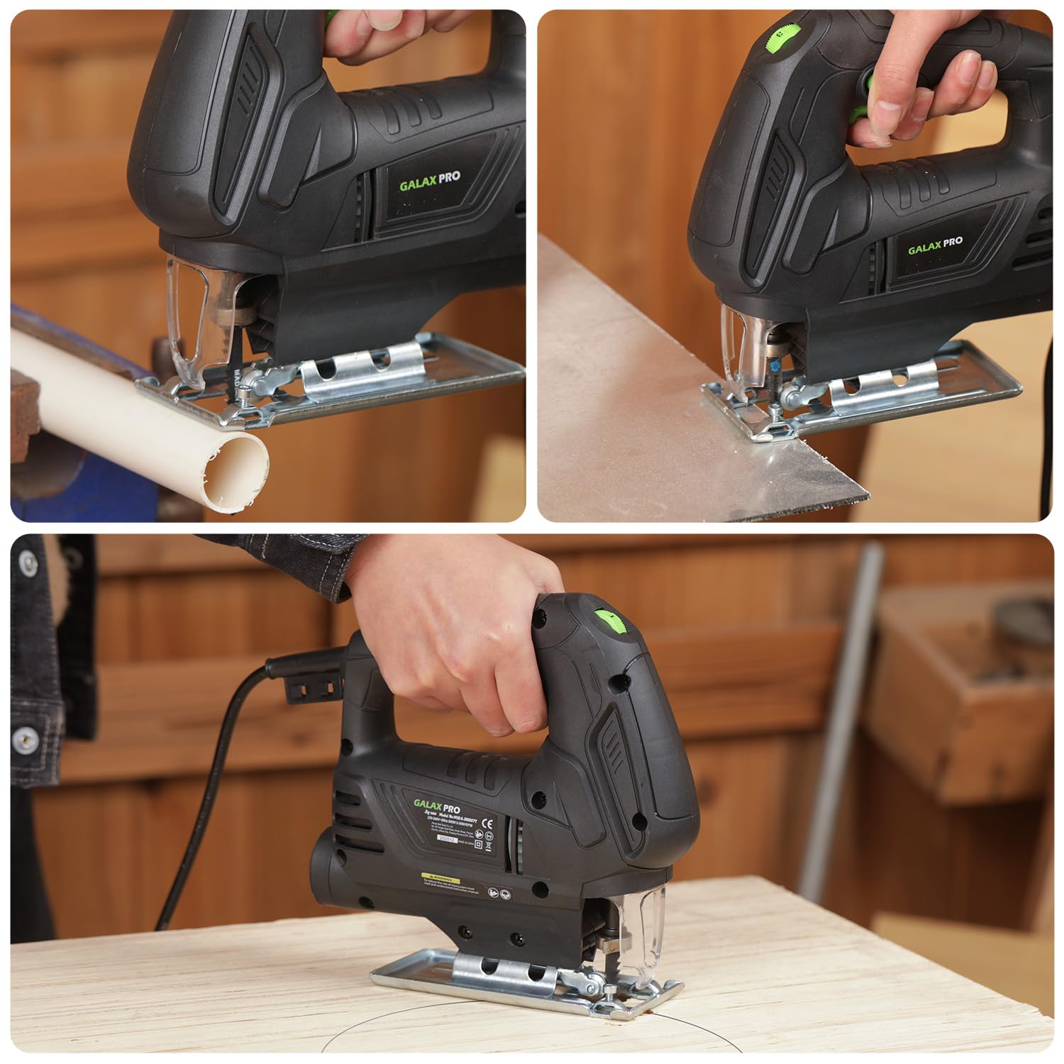 GALAX PRO 500W Seghetto Alternativo,Velocità Variabile 3000 Giri/Minuto per Taglio Legno,6 Velocità Regolabili Seghetto Alternativo Elettrico con Luce LED,Angolo di Inclinazione Regolabile da ±45 °