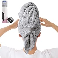 Vista 11 de Toalla Grande de Microfibra para Envolver el Cabello para Mujeres, Toalla de Secado de Cabello Anti-Encrespamiento con Correa Elástica, Secado