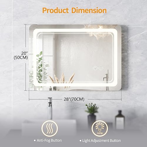 Miniatura 5 de Lvifur Espejo de baño LED de 40 x 32 pulgadas con luces, espejo de baño antivaho con RGB 14 colores regulables, espejo de pared de baño iluminado,