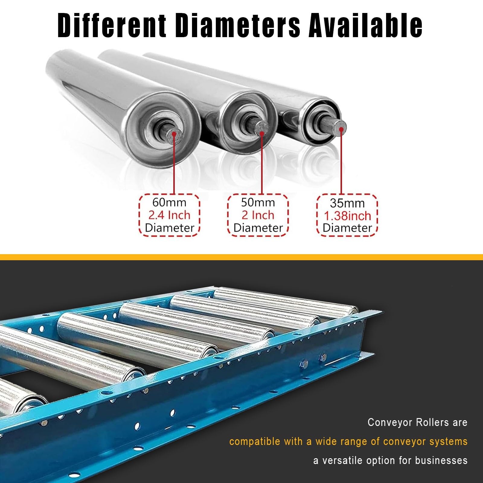 10 rulli trasportatori rivestiti in poliuretano per uso industriale, diametro 3560 mm, larghezza 50 mm, ideali per la movimentazione dei materiali in fabbriche e magazzini