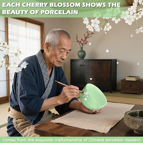 Miniatura 5 de Juego de batidor de matcha, 7 piezas de té de cerámica con cuenco, batidor de matcha y soporte, cuchara de bambú, reposo, tamiz y toalla de té,