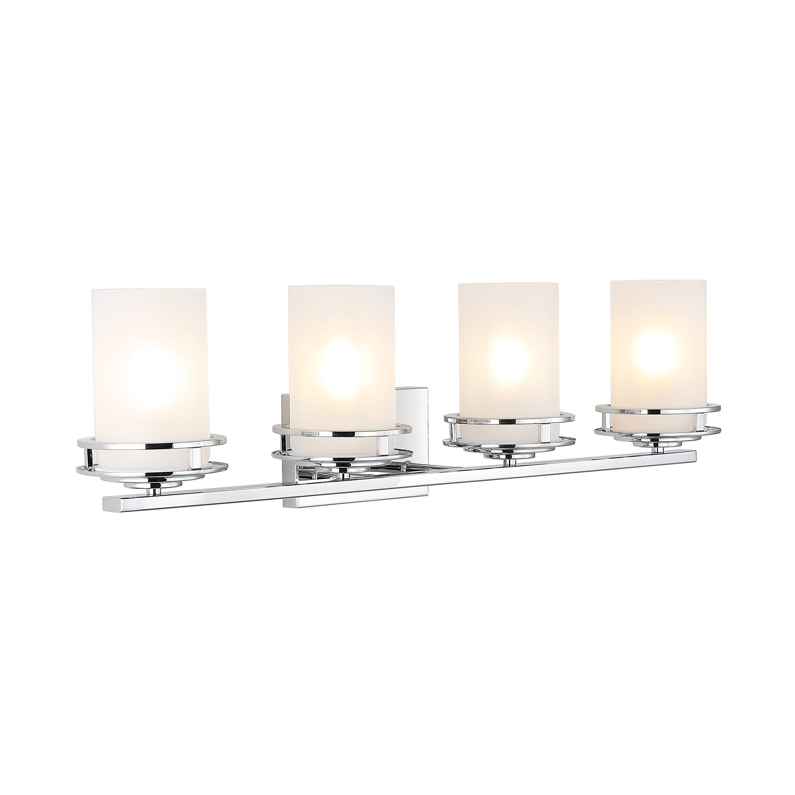 JONATHAN Y JYL7487A Fairfax 32" 4-Light Metal/Frosted Glass Contemporary Glam LED Vanity Light Modern Transitional 2700K LED 9W Bulbs Included Bathroom Hallway Living Room Bedroom Mirror, Chrome