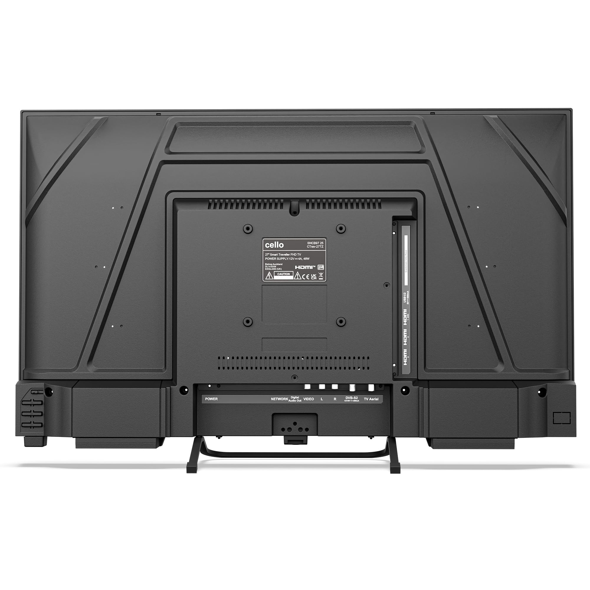 Cello CTRAV-27TZ TV Traveller Smart 12V da 27" con Tizen OS di Samsung, ricezione satellitare, Gaming Hub, altoparlanti Pitch Perfect, Bluetooth, ideale per camper e barche, triplo sintonizzatore