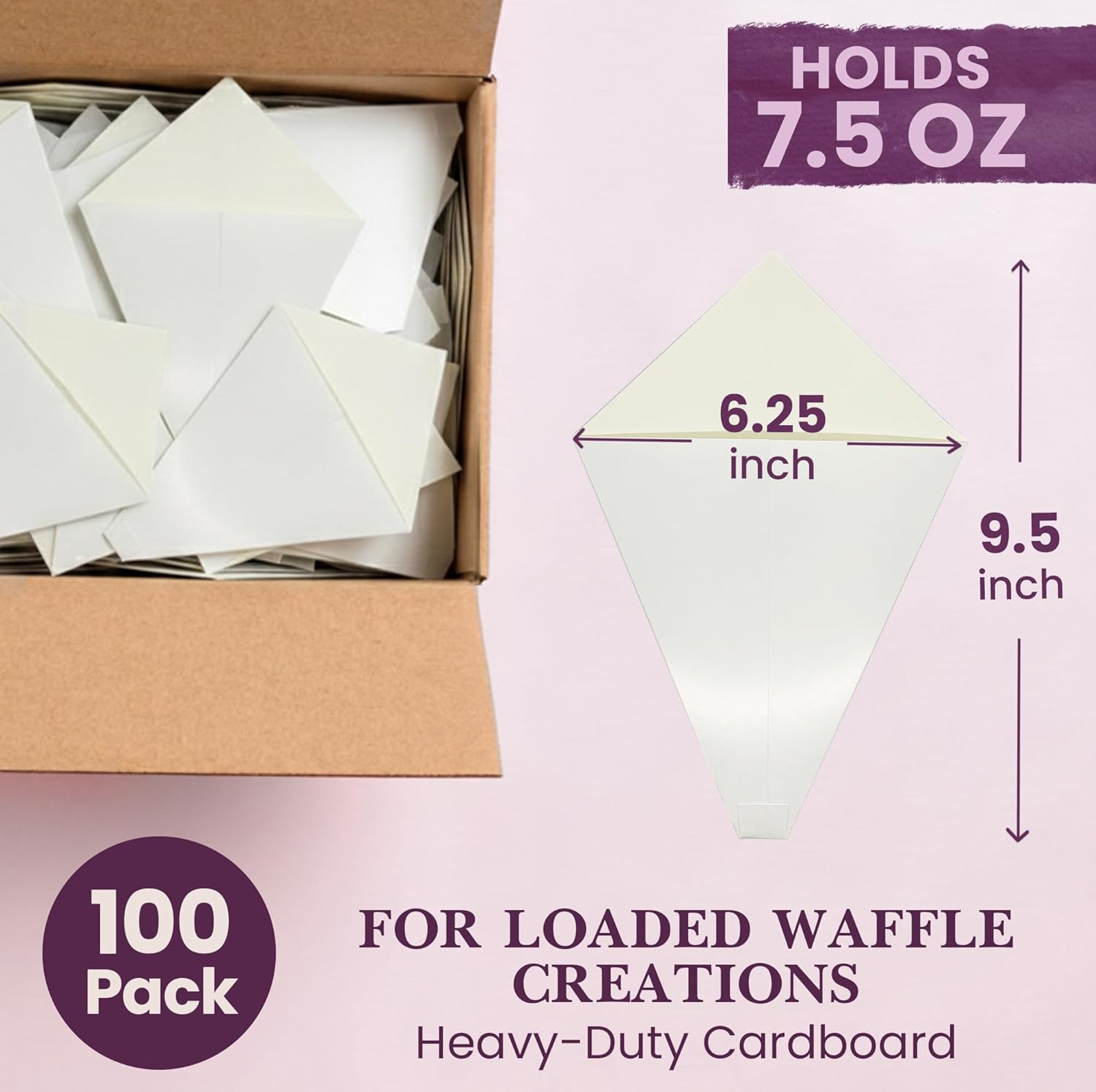 Friteshop Hongkong Egg Waffle White Cardboard Cones - Heavy Duty, Grease-Resistant, Food-Safe Disposable Bubble Waffle Cone Holder - Cones for Cafes, Food Trucks, Catering - 100 pk