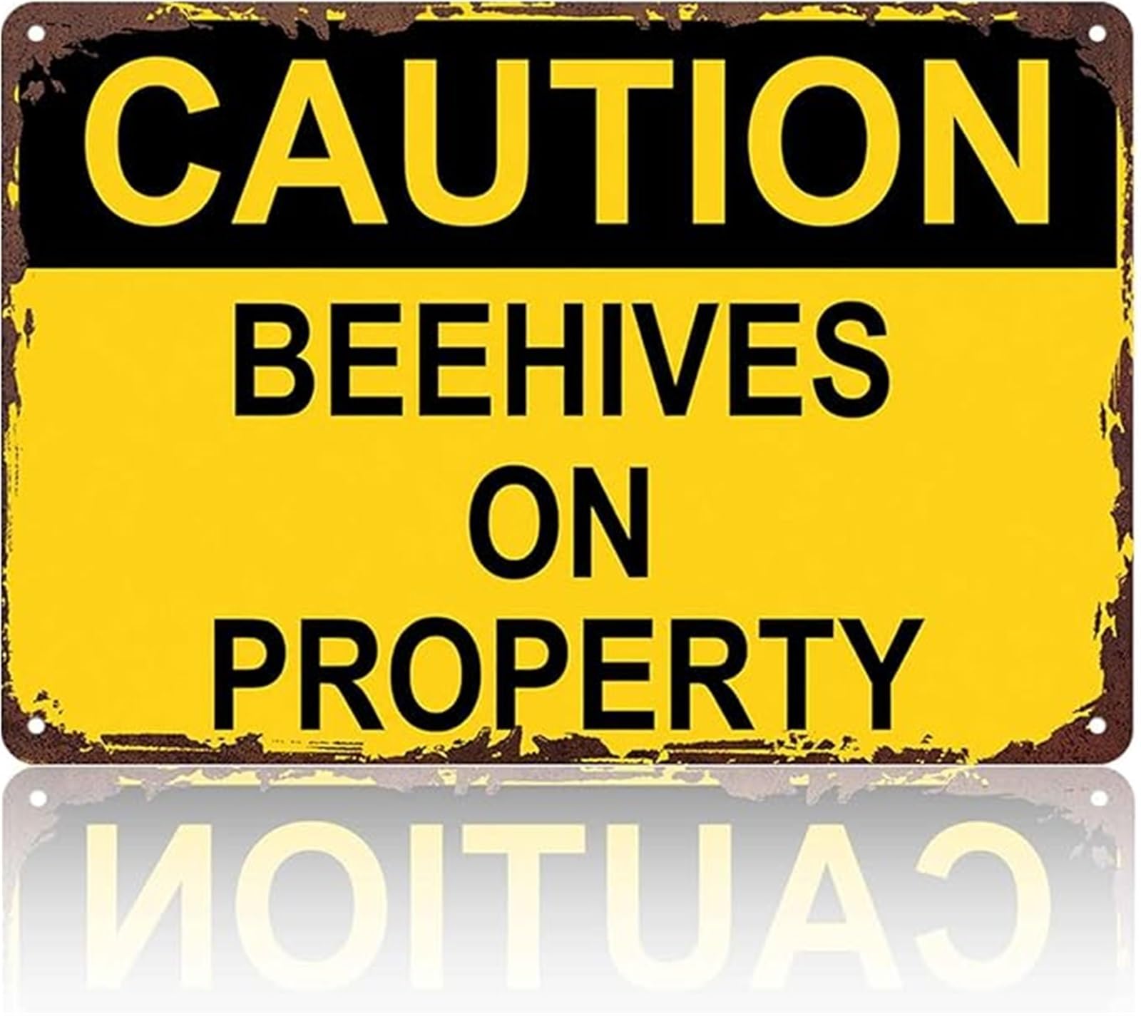 NWPNLXEA Apiary Warning Sign Caution Beehives On Property Vintage Retro Metal Tin Sign for Orchard Farm Yard Gate 8 X 12 in