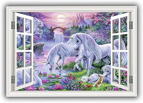 3D - Adhesivo decorativo para pared, diseño de unicornio encantado en 3D, diseño de unicornio