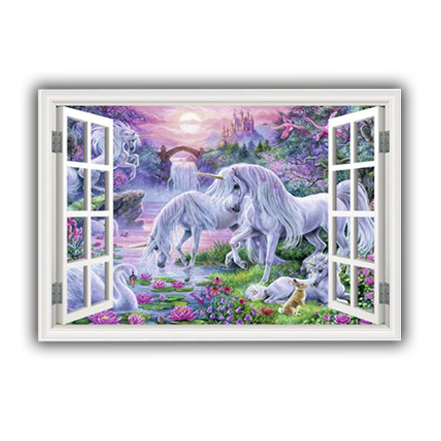MySticky Unicorn Fantasy Window Wall Decal - Peel and Stick Removable Wall Sticker with Beautiful Imagery of a Unicorn in a Fantasy Landscape - Perfect for Kids' Bedrooms and Playrooms (Medium)
