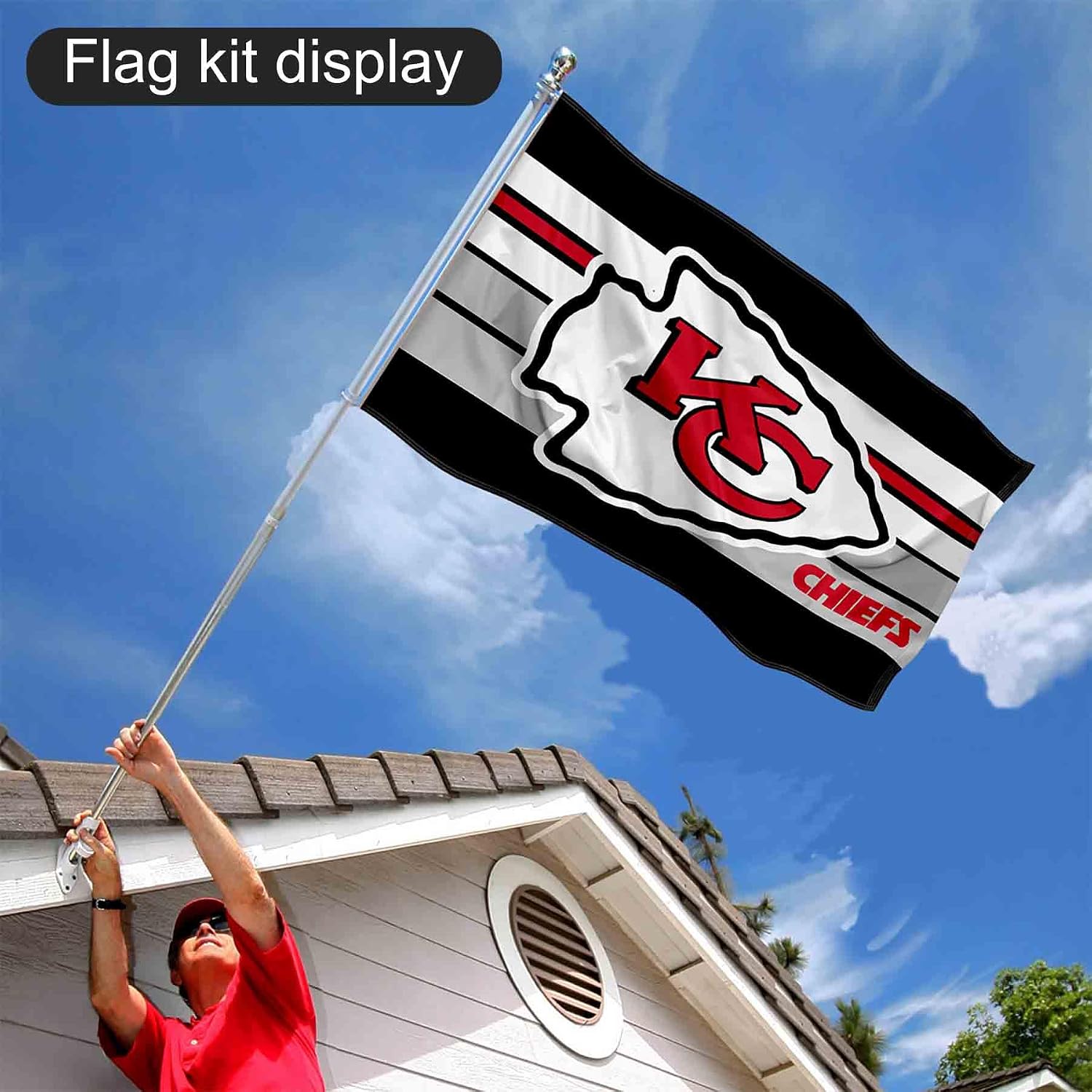 Kansas City Chiefs Stripes Flag Pole and Bracket Mount Kit