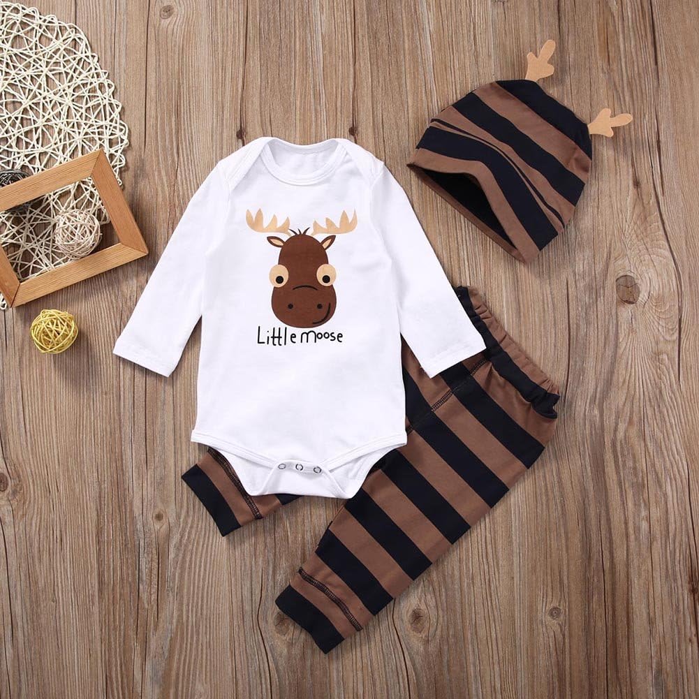 Autumn Winter Newborn Baby Boys Girls Tops Moose Romper Pants Hat Outfits Set Cute Clothes 3Pcs 6-9 Months White image 2 of 6 B074CRWLYS