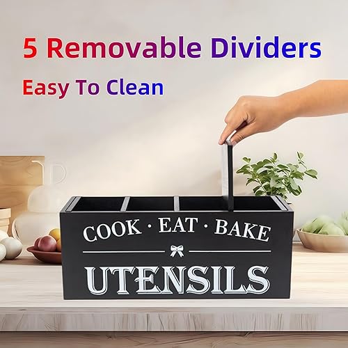 Miniatura 5 de Soporte para utensilios, soporte de utensilios de madera extra grande para encimera de cocina, organizador de espátula de cocina, organizador de