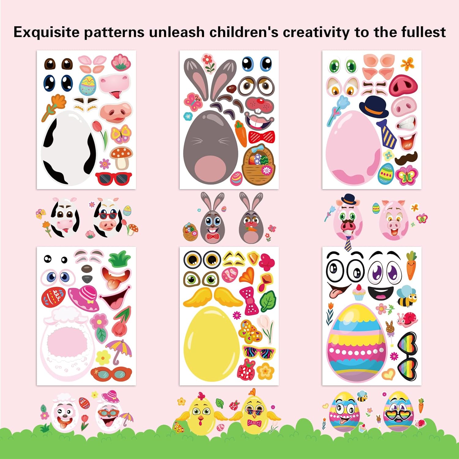 24 PCS Easter Stickers for Kids, Make A Face Stickers, Easter Basket Stuffers Egg-Themed Sticker for Families, Schools, Classroom Party Craft Favors