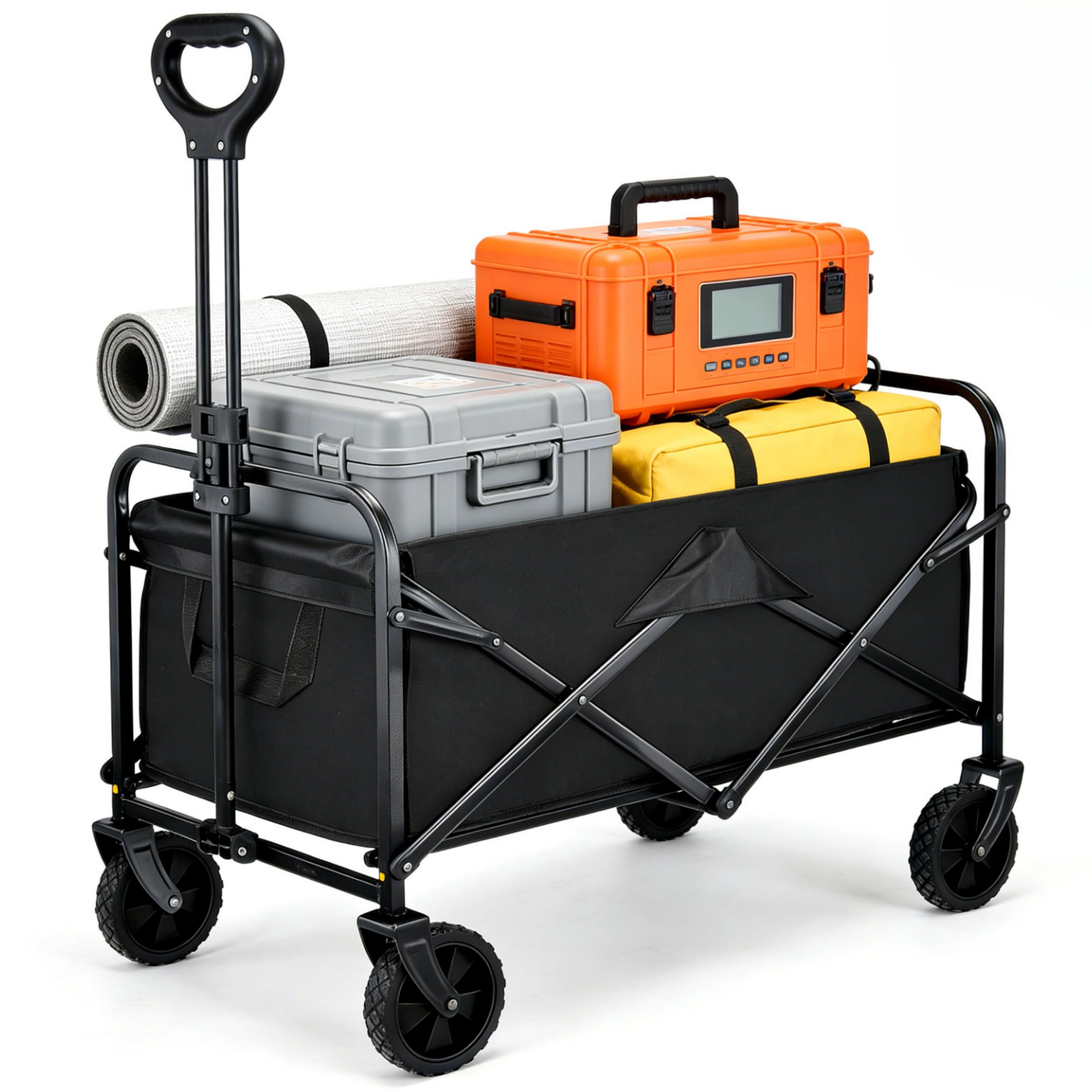 Carrello pieghevole, 150 l, 150 kg, carrello pieghevole (ruote rimovibili) | Carrello pieghevole con manico regolabile, per spiaggia, campeggio, giardino, festival