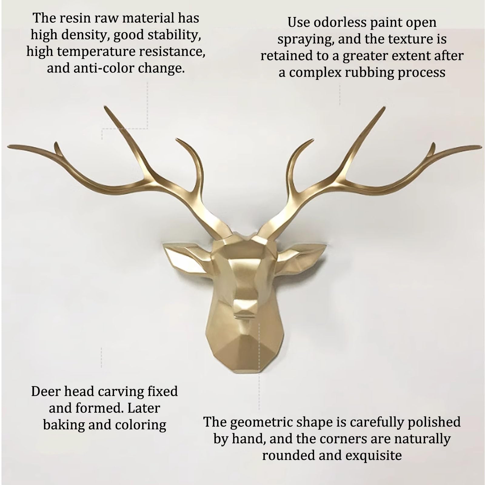 Grande scultura di testa di cervo in resina imitata, decorazione murale di testa di animale artistica, decorazione murale di specimen animale geometrico imitato, adatta a salone, bar, hotel.(BlackG)