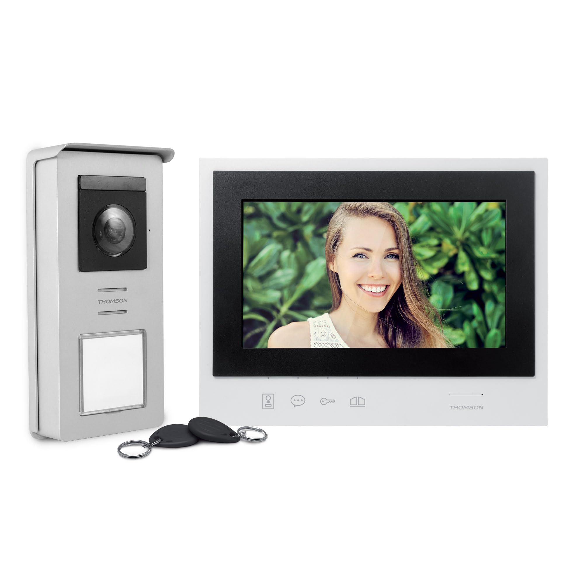 THOMSON Smart Bracket 2, Visiophone Filaire, Interphone Vidéo 2 Fils, Écran Tactile 7 Pouces, Accès RFID avec 5 Badges, Vision Nocturne Couleur, Double Commande Portail et Gâche, Noir