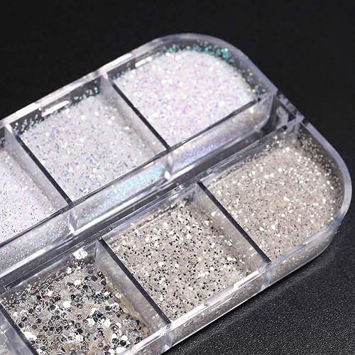 Miniatura 6 de AKOAK Purpurina de uñas, arte de uñas ofrece arte de uñas brillante 3D con purpurina hexagonal de lentejuelas champán plateado mini decoración de