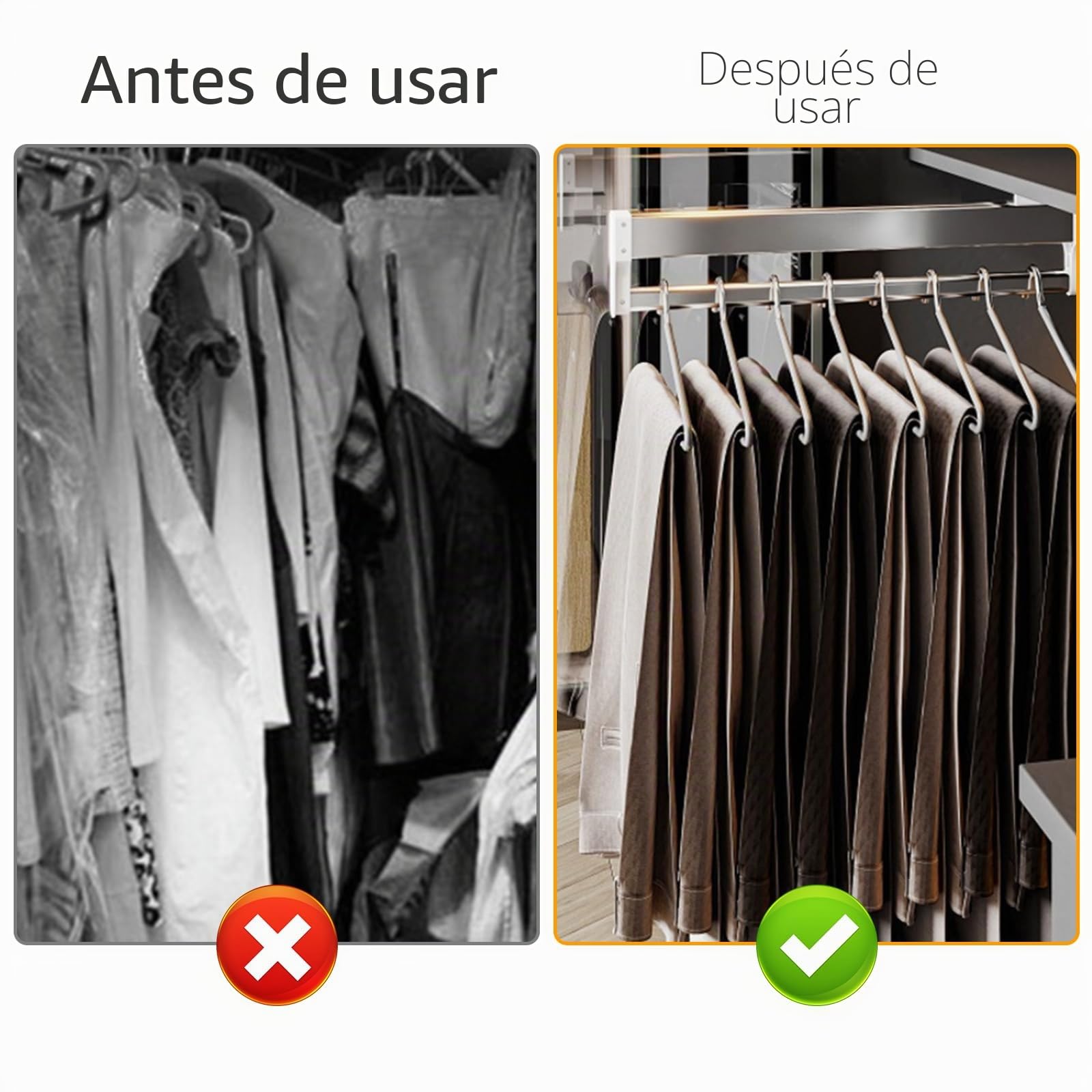 2 Piezas Blanco Barra Armario Extensible con 2 rieles deslizantes 35-68cm Pantalonero Extraible Para Armario de Acero Laminado en Frio Barra Extensible Armario, Soporta Hasta 25 kg