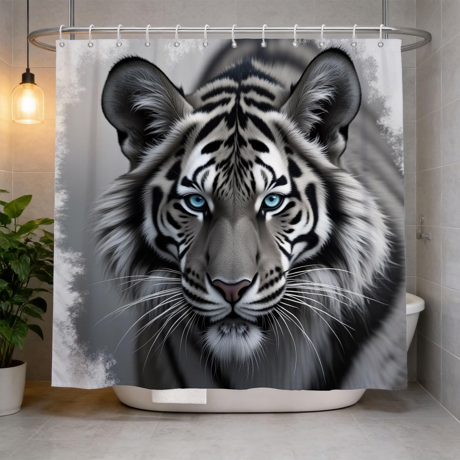 Hongduo 3D Tiger Animal Shower Curtain for Stalls Bathtubs Animal Bathroom Decor Shower Curtain Set Polyester Fabric Waterproof 200x200cm/79X79 Inch with Hooks