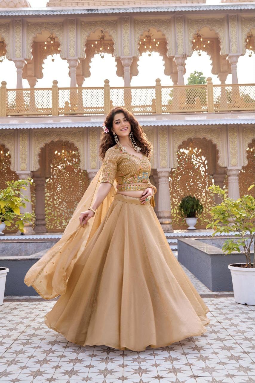 Wedding Special Designer Lehenga Choli with Dupatta | Heavy Moti WorkPink and Beige Bridal Gown Party Wear Set