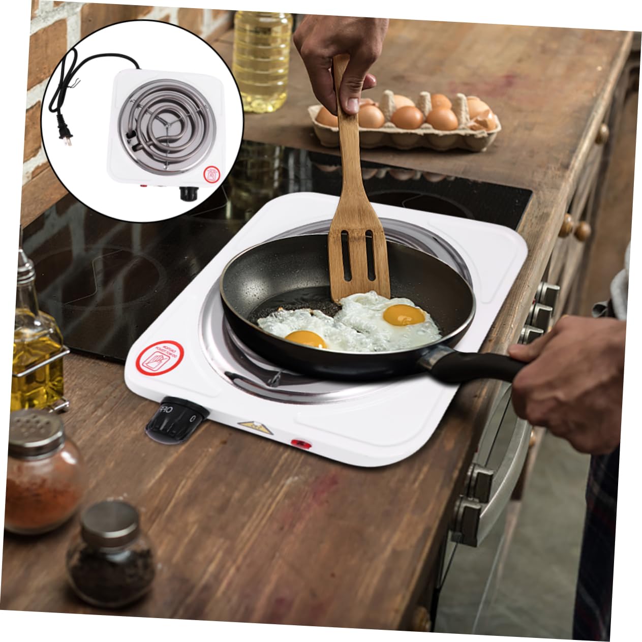 Cabilock Electric Heater Stove Efficient Heating Furnace for Quick and Food Compact Single Burner Hot Plate with Overheat Protection US Plug