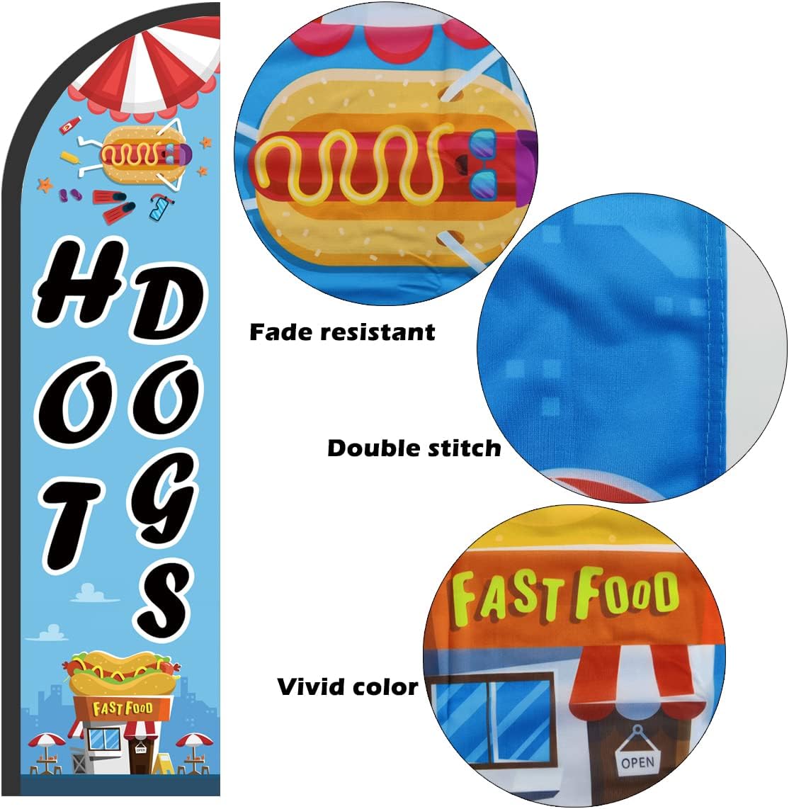 12 Feet Hot Dogs Swooper Flag Pole Kit for Businesses,Food Restaurant Now Open Feather Flag kit Include 8 Feet Advertising Banner,Banner Pole,Ground Stake and Travel Bag