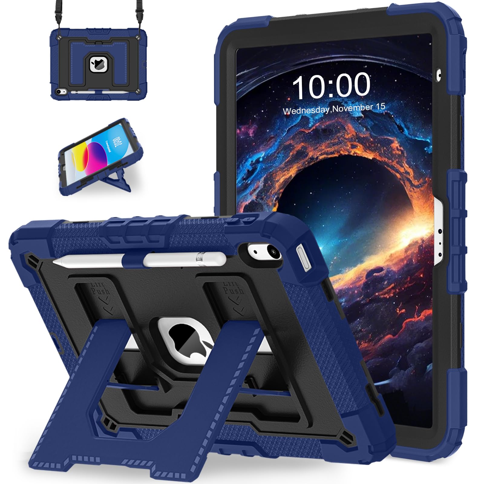 WESOROL Case for iPad A16 11th/10th Generation 2025/2022 with Pencil Holder Shoulder Strap iPad Case 10th Generation Shockproof Cover for iPad 11th/