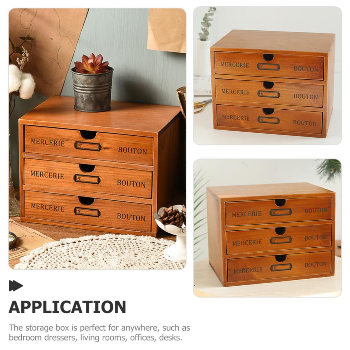 Toddmomy Organizzatore per Scrivania in Legno con 3 Cassetti, Grande Capacità, Facile da Pulire, Multiuso per Ufficio e Camera