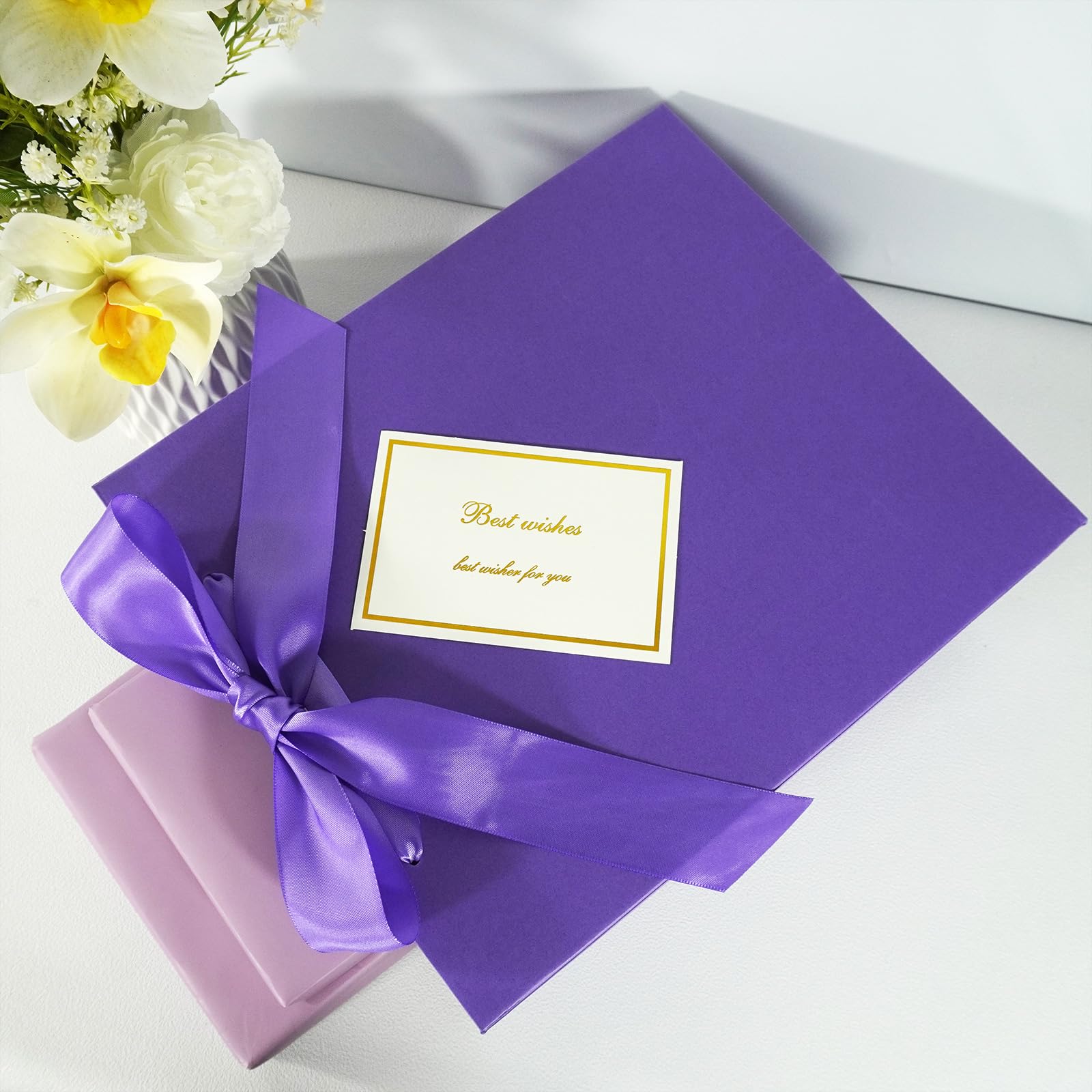 Elegant Purple Gift Bag 10.2"x4.7"x12.2" with Ribbons Handles, Includes Card and Tissue Papers for Weddings, Birthdays, Baby Shower, Parties, Holidays