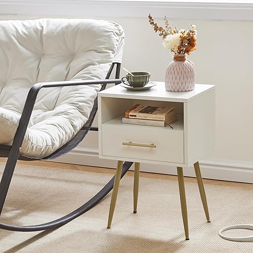 Miniatura 6 de IBUYKE Mesita de noche, mesita de noche moderna de mediados de siglo, mesita de noche con cajones y estante de almacenamiento abierto, mesa auxiliar