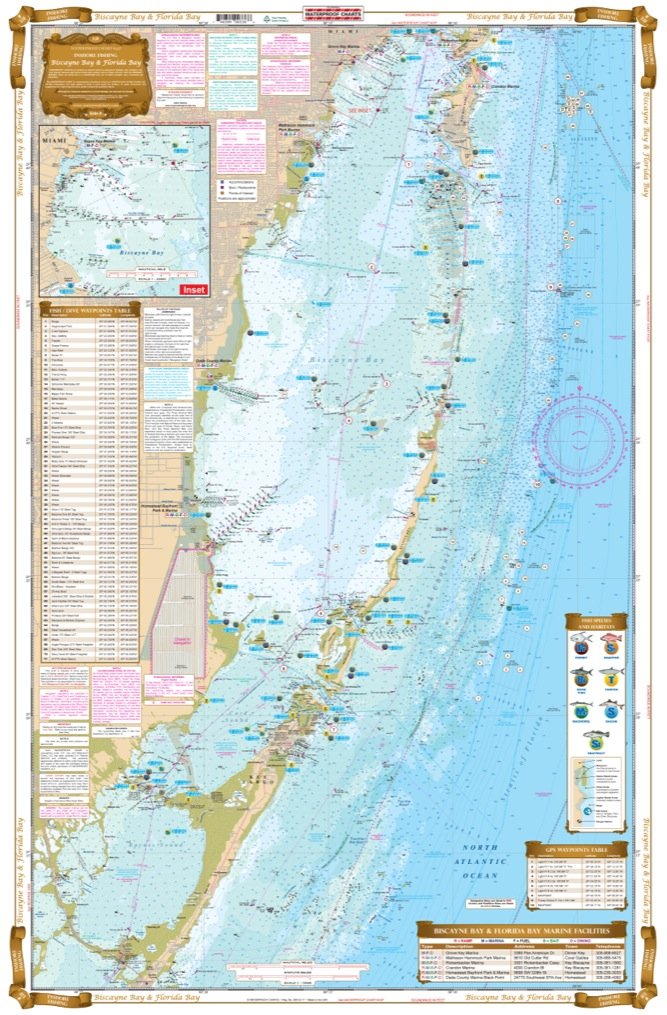 Florida Keys Inshore Fishing Chart Kit, 3 Folded Charts,Easy-to-Read, Large Print, Waterproof Paper, Tear Resistant, Printed on two sides, 2 charts in 1, NOAA Charts