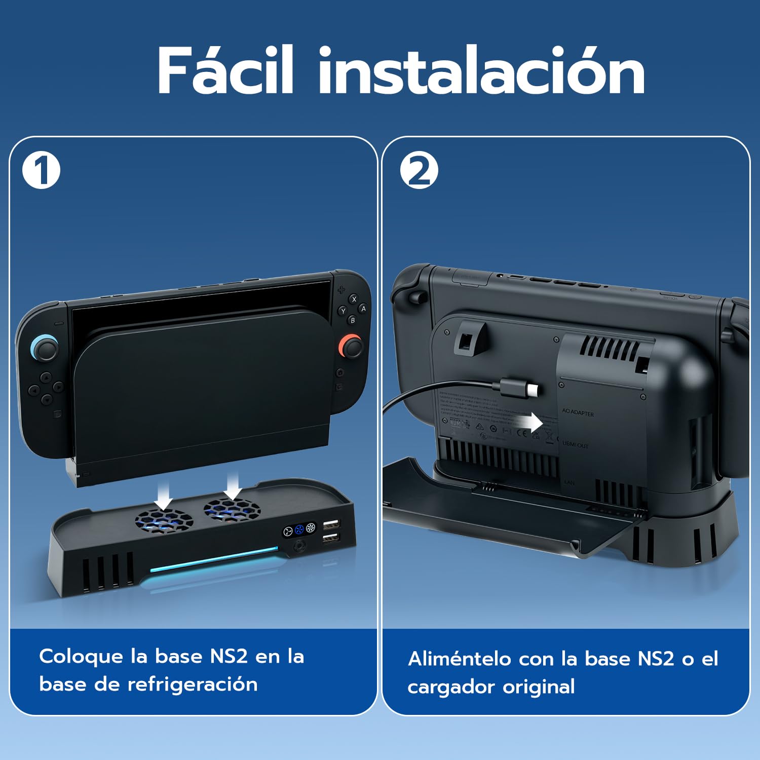 Mcbazel RGB Ventilador de Enfriamiento para Nintendo Switch 2 Dock, Ajustable 3 Velocidades Soporte con Luces RGB para Almacenamiento de Tarjetas de Juego con Puertos Carga par Switch 2 Consola