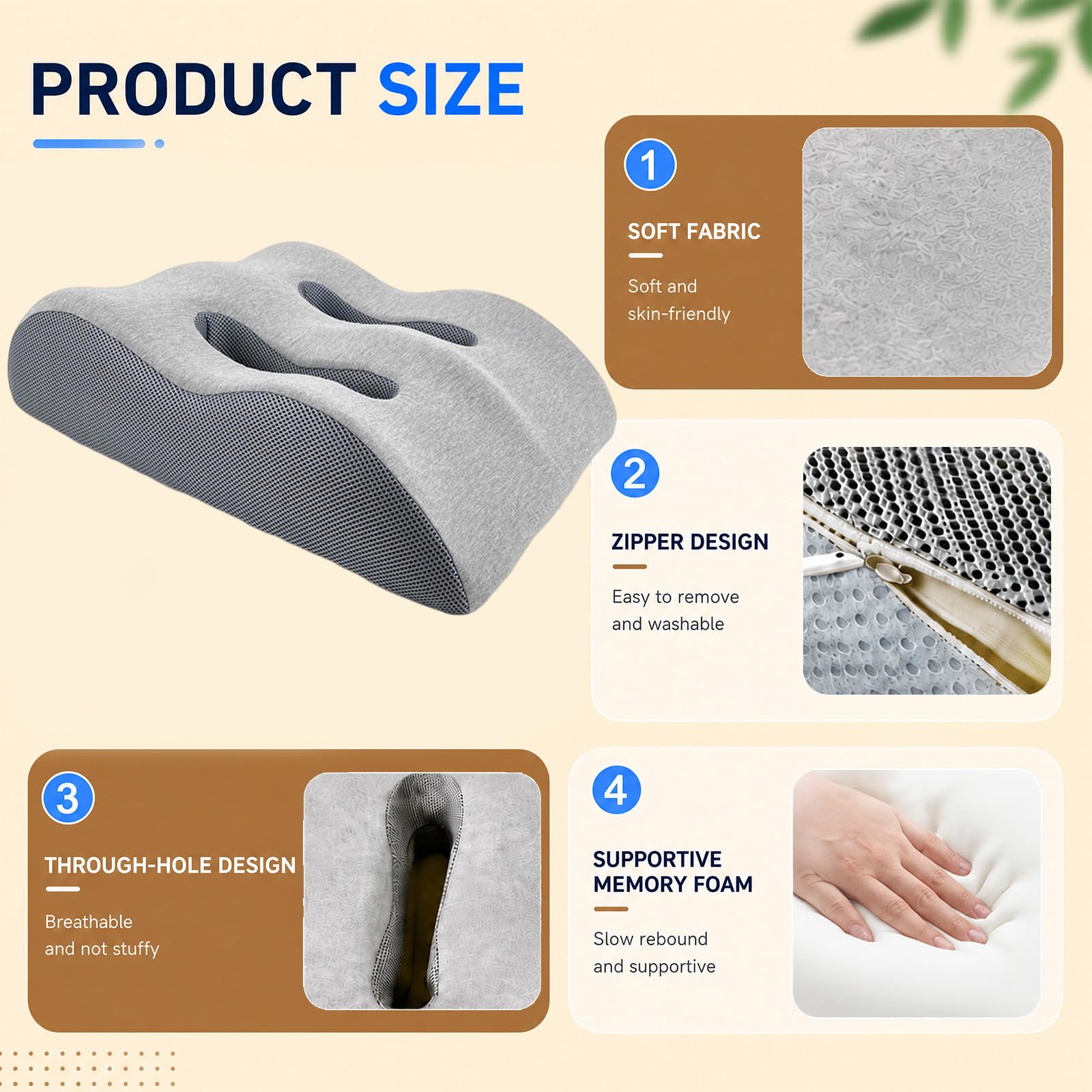 Almohada de apoyo para piernas para postoperatorio y postraumático, espuma viscoelástica, ergonómica, transpirable, para promover la circulación sanguínea (gris claro)