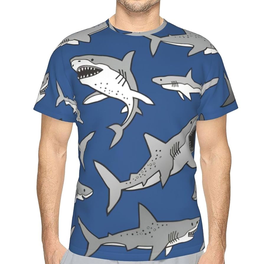 青色の魚イラストTシャツ Amazon.co.jp: Tシャツ 青い 鲨鱼 サメ柄 シャーク 半袖 夏服 トップス