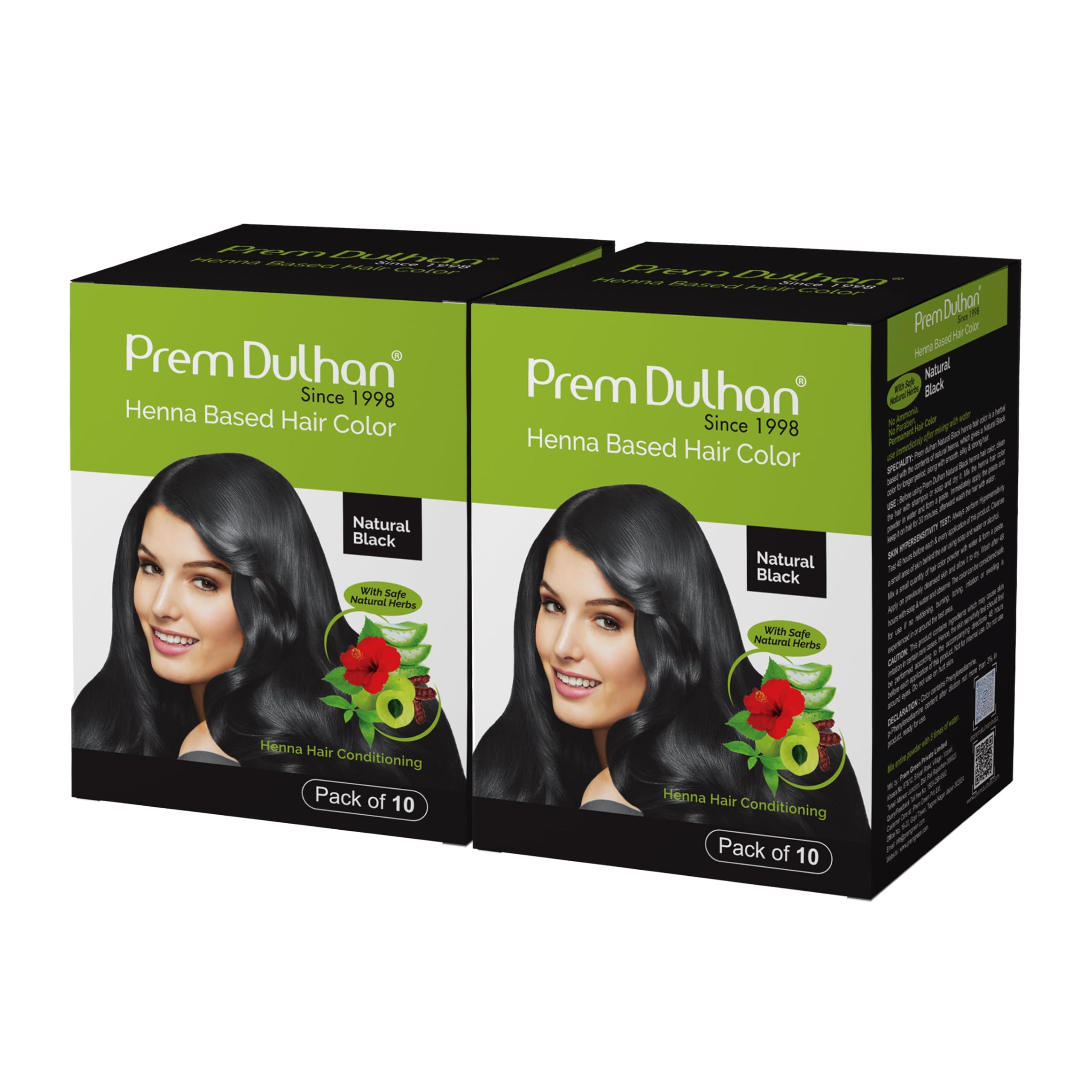 Prem Dulhan Natural Black Henna Hair Color - Herbal Extract for Women and Men, No Ammonia - Paraben Free, Long Lasting - Pack of 2 Boxes (20 Sachets)-picture-47