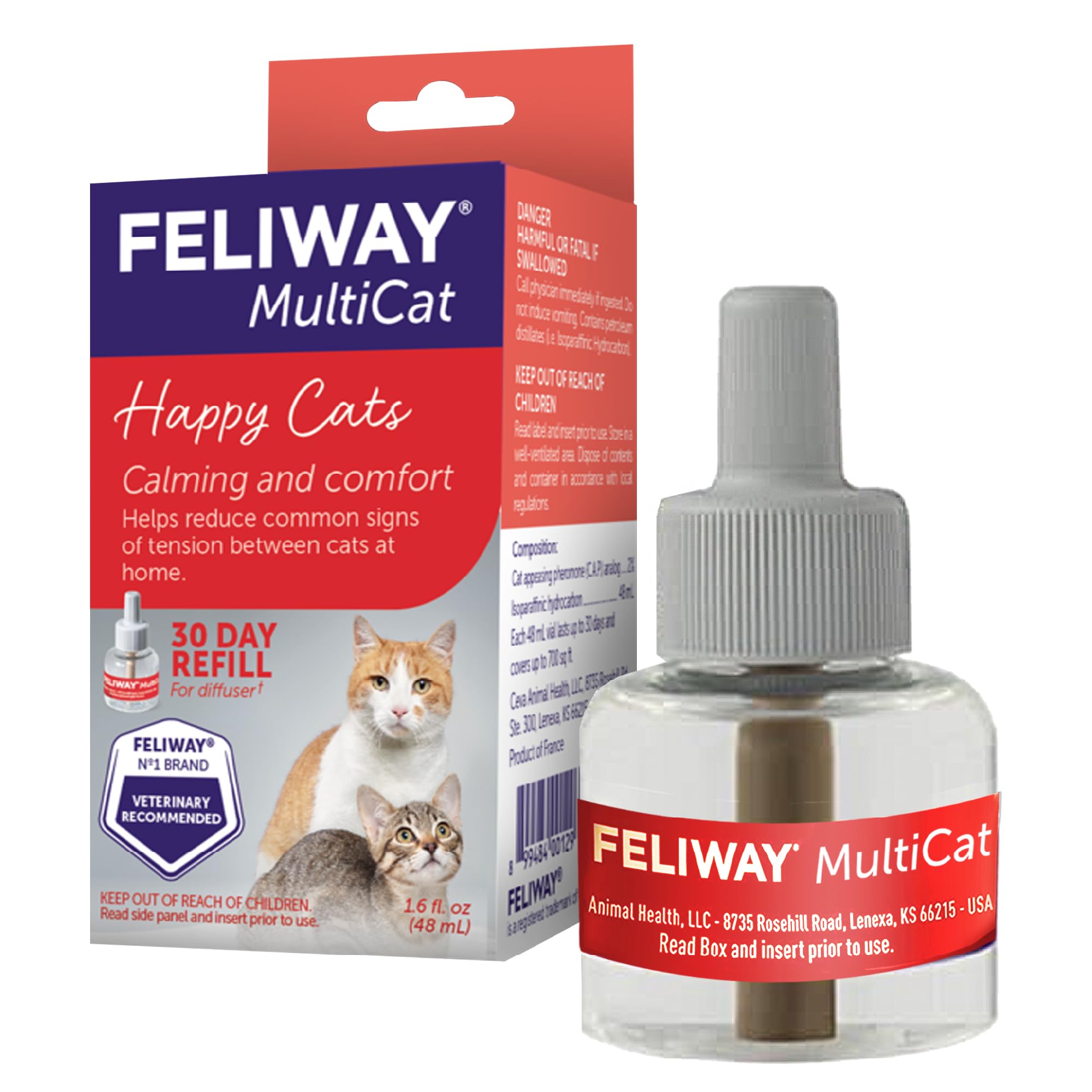 MultiCat 30 Day Cat Calming Refill for Pheromone Diffuser, 48ml - 1x 30 Day - Helps Reduce Conflicts and Signs of Tension in Multi-Cat Households