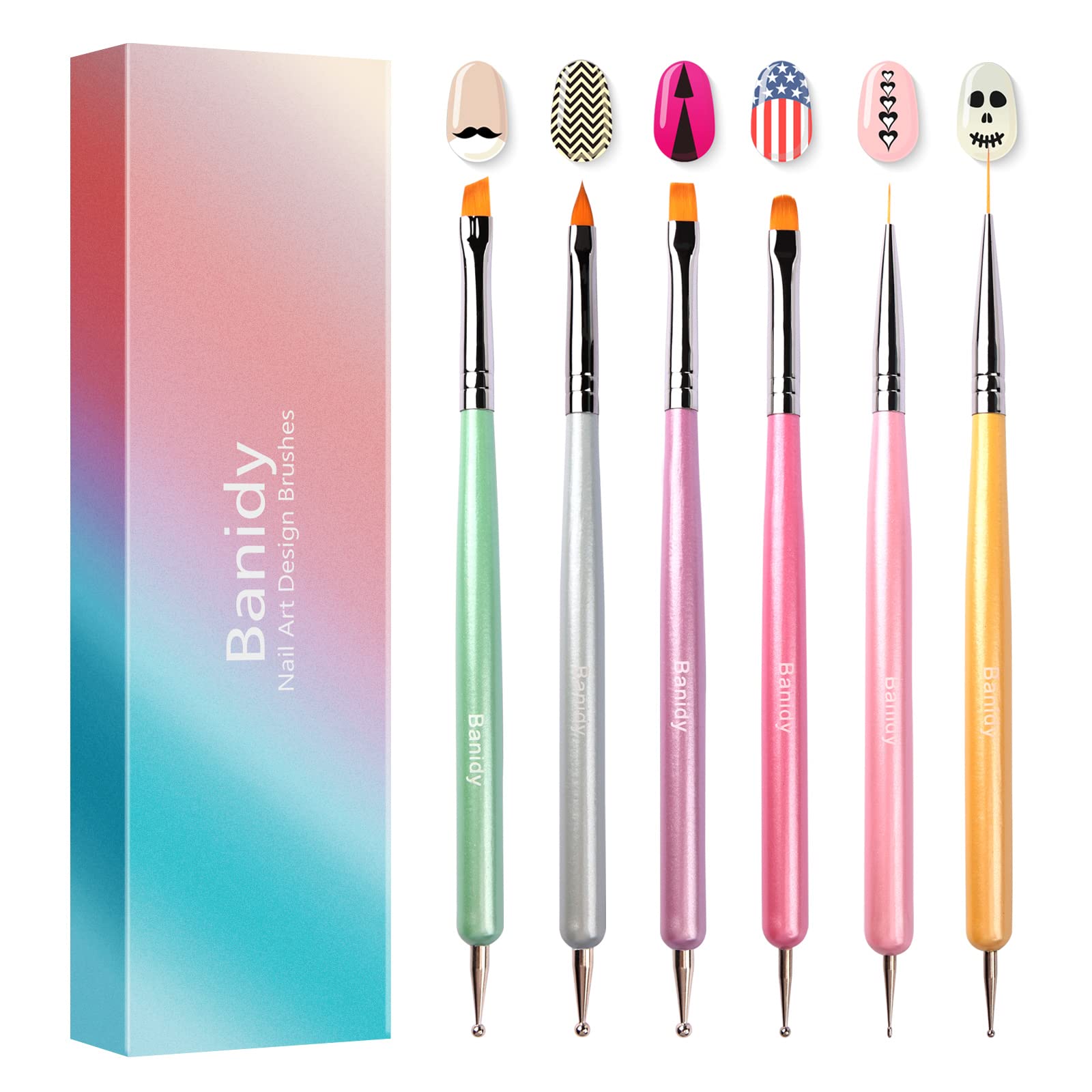 Nail Art Brushes for Gel Art Design Brush Tools Dual-Head Pen Painting Set Include Extension Brush Liner Brush