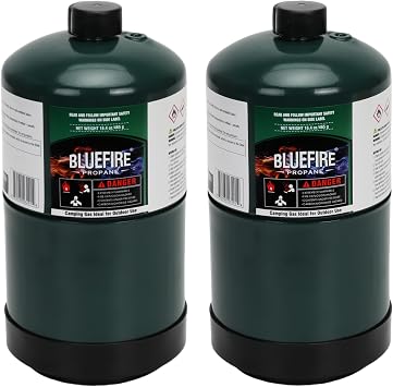 KOMAN BLUEFIRE 16.4 oz Propane Tank Camping Propane Tank Portable Canister Propane Gas Tank Small Propane Tanks for Camping Stove Outdoor Backpack Mini Burner Heater Cooking Torch Lamp2 Pack