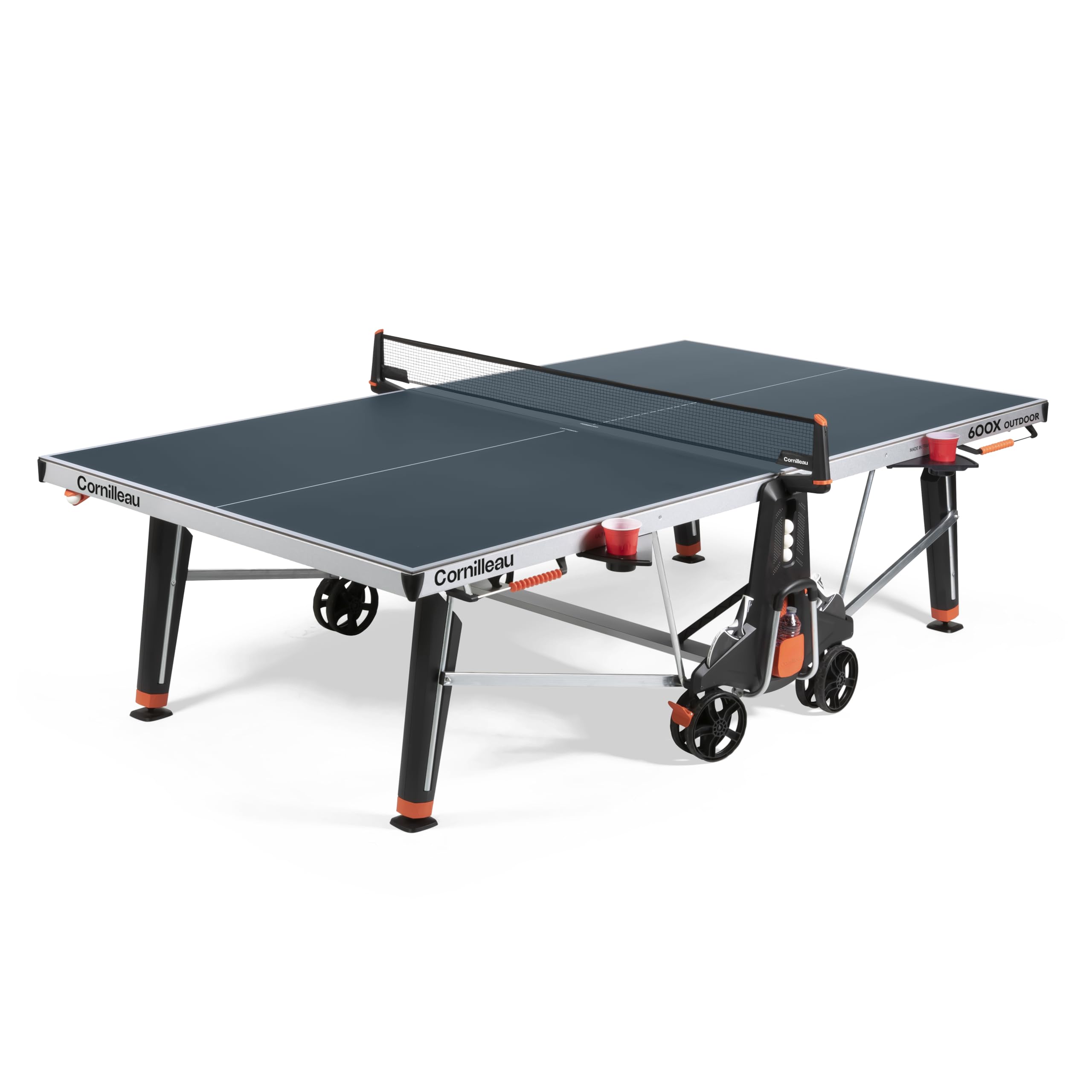CORNILLEAU 600X - Outdoor Tischtennisplatte - Hochwertig und funktional - 7 mm Melaminharzplatte - Turnierqualität - Klappbar - Wetterfest - Robust - Schwarz oder Blau
